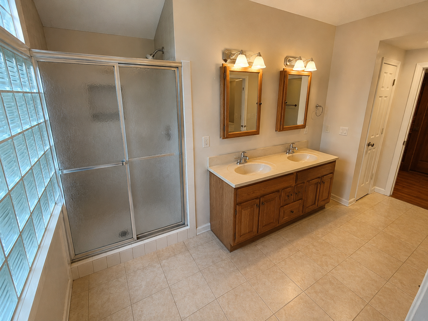 Illustrative before image showing an outdated bathroom before remodeling