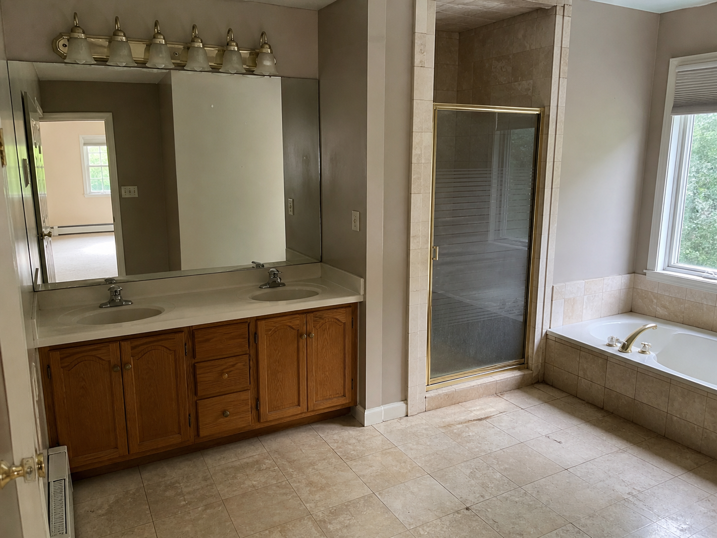 Illustrative image of an outdated primary bathroom before remodeling